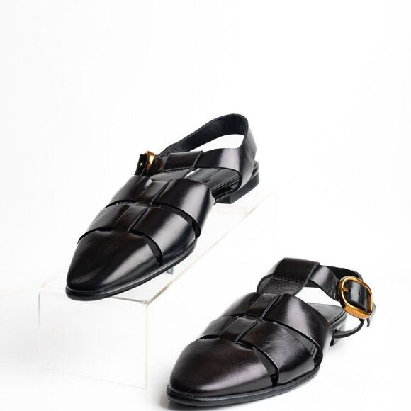 Massimo Dutti Shoes - Massimo Dutti Womens Cage Sandals Flats Slingbacks EU 39 US 8 Leather wore once